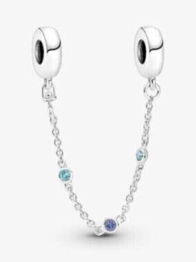 Pandora Silver Safety Chain Bracelet with Blue and Aqua Gemstones